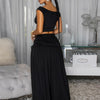 Beyprern Luxury Green Gold Broach Top & Maxi Skirt Set Two-Piece Dress Holiday Outfits Women High Slit Ruched Metal Bubble Dress
