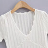 Damen V-Ausschnitt gestricktes Häkel-T-Shirt mit