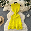 Chic Elastic Knit tassel O Neck Women Elegant Korean Fashion Vestidos Summer A-line Wrap mini dress