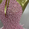 Women Luxury Rhinestones Pearls Feathers Halter Backless Short Dress Women Sexy Celebrate Birthday Dress Nightclub Stage Costume