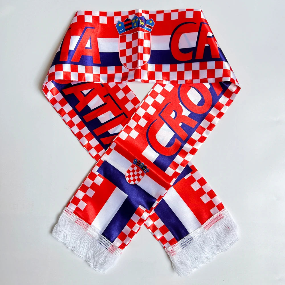2026 Haiti  NorwayCountries Flag Scarf14x135cm Double-sided Printed Satin Haiti Flag Scarf Tassels Suitable for Football, Sports