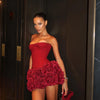 VC Christmas Dress Strapless Backless Red Structured Floral Embellished Mini Length Bodycon Celebrity Party Cocktail Dress