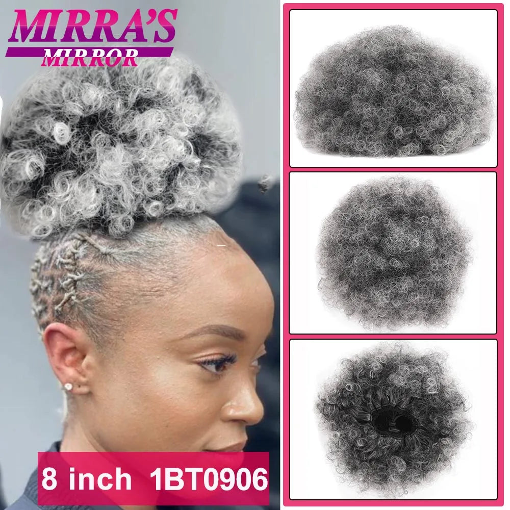Synthetic Afro Puff Drawstring Ponytail Hair Bun 10 Inch Short Afro Kinkys Curly Afro Bun Extension Hairpieces Large Size
