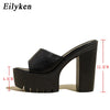 Eilyken Sommer-Fashion Damen Pantoletten Bankett Nachtclub Plateau Chunky High Heels Mules Slides Grüne Weiße Sandalen