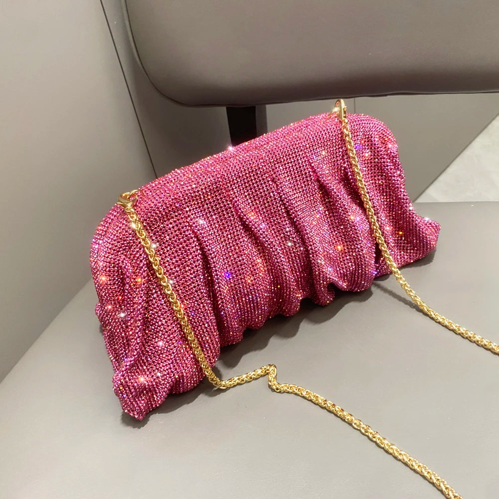 Shiny Rhinestones Handmade Evening Clutch Bags New Folds Purses and Handbags Luxury Designer Wedding Party High Quality
