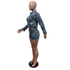 FAGADOER Fashion Denim Embroidery Shorts Two Piece Sets Women Zipper Long Sleeve Coat And Shorts Outfits Female Cowboy 2pcs Suit