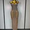 Luxury Rhinestones Sexy Mesh See Through Bodycon Dress Women Birthday Evening Cocktail party Gown Red Carpet Club Stage Outfit