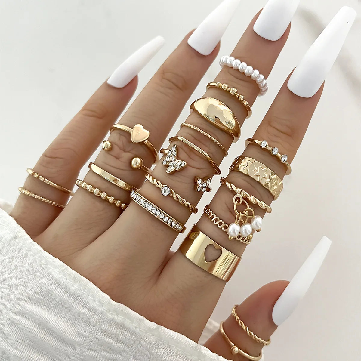 Silver Color Geometric Knuckle Rings Set For Women Eye Cross Sun And Moon Leaf Charm Finger Ring Female Boho Party Jewelry