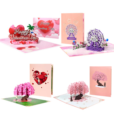 Valentinstag Geschenk 3D Pop Up Karte Jahrestag Hochzeit Geburtstag für Ehefrau Ehemann Grußkarten mit Umschlag und Notizkarte