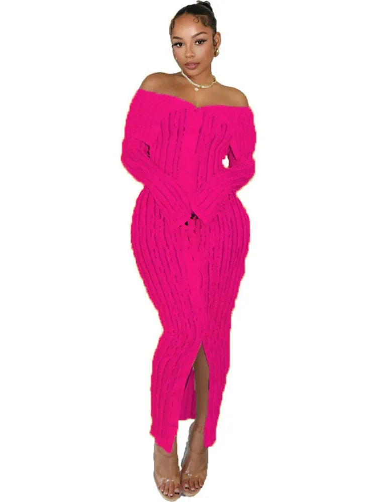 Wmstar Women Dress Long Sleeve Knitted New Fashion Elegant Bodycon Ladies Sexy Bodycon Party Long New Maxi Dresses Dropshipping