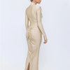 Mozision Hollow Out Long Sleeve Sexy Maxi Dress For Women Gown Autumn Winter New Metal Buckle Ruched Slit Long Dress Elegant