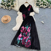 Two Pieces Women Dress Sets Solid Matching Sets V Neck Printing Top High Waist Pleat Dress Loose Fit Casual 2025 Autumn Winter