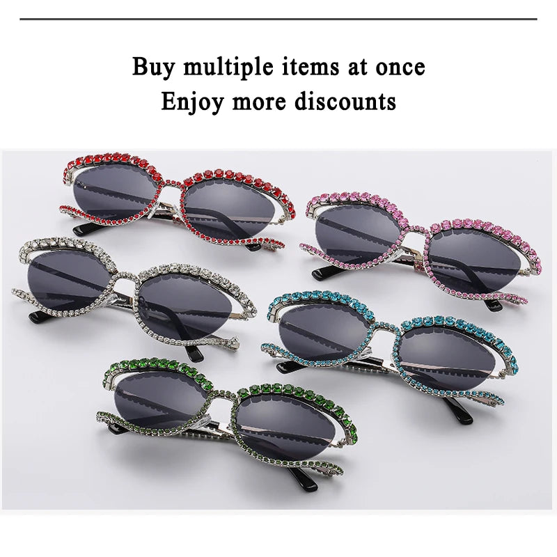 XJiea 2024 Designer Strass-Sonnenbrille für Damen Luxusmarken-Mode-Steampunk-Herrenbrille Party-Strand-Schatten-Accessoire