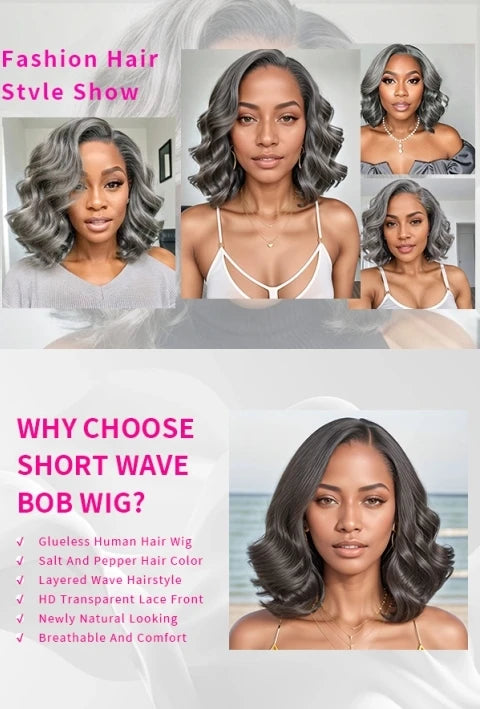 Salz-und-Pfeffer Loose Wave Lace Front Bob Perücke Echthaar Seitenscheitel 5x5 HD Verschluss Lace Perücke Ready To für schwarze Frauen