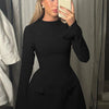 Hugcitar 2024 Frühling O-Ausschnitt Langarm Uni Patchwork Reißverschluss Sexy Bodycon Minikleid Damen Mode Outfits Geburtstagsparty Y2K