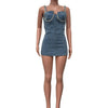 Camisole Dress Sexy Sleeveless Women Denim Dresses Solid Spliced Sheath Slim Washed Distressed 2025 Summer Wrap Buttocks