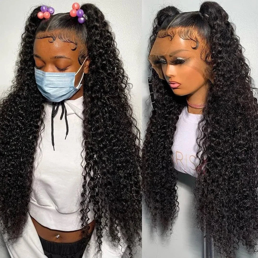 Mongolian Afro Kinky Curly Human Hair Bundles With Closure Deep Curly Hair Weave Bundles With Frontal Closure Hair Extensions