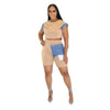 CM.YAYA Fashion Denim Patchwork Women's Set Sleeveless T-shirt and Shorts 2025 Active Street Two 2 Piece Sets Outfits Tracksuit