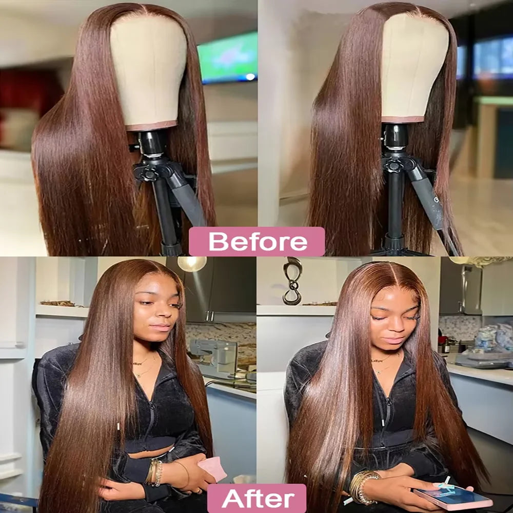 Bone Straight 13x6 Lace Frontal Wig 18-46 Inch 220 Density #4 Chocolate Brown HD Lace Front Brazilian Human Hair Wig For Women