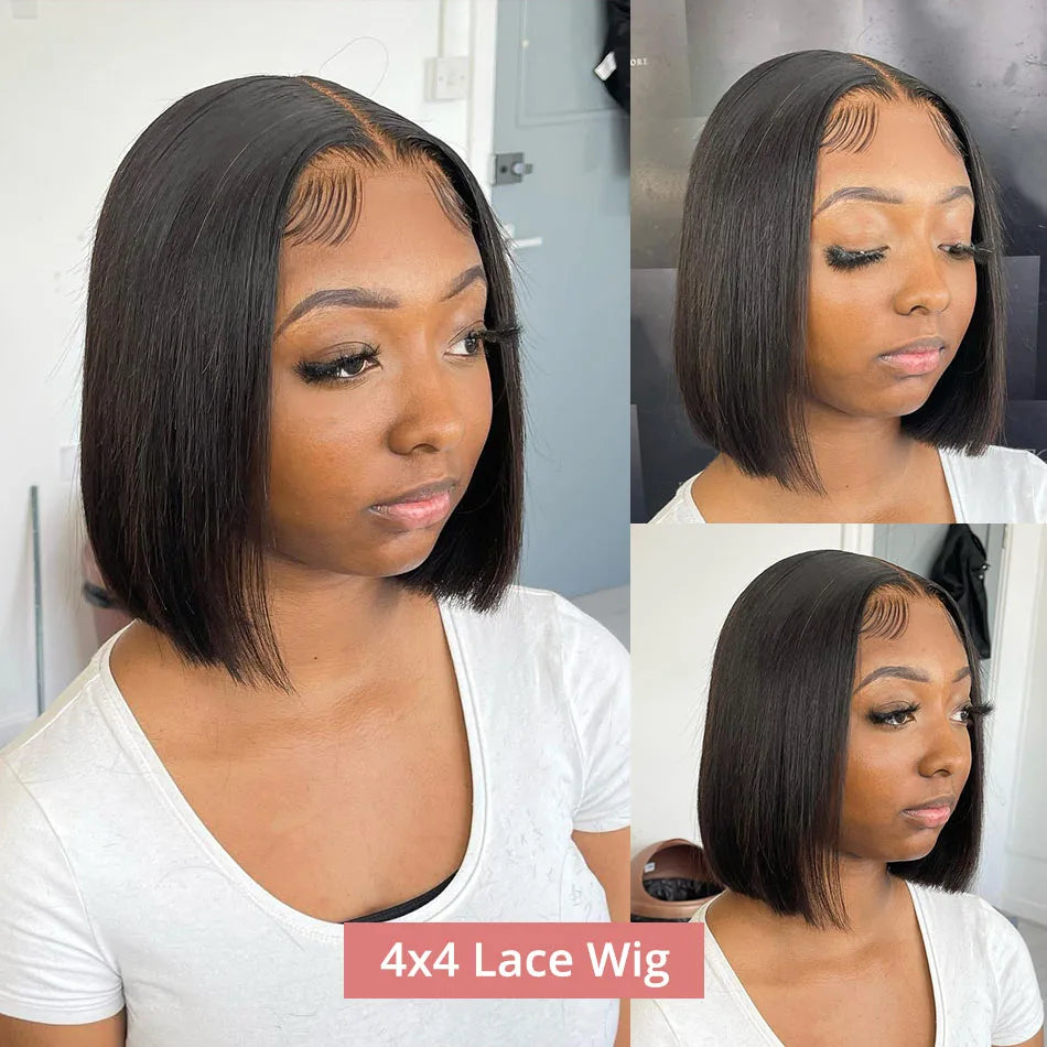 13x4 Glueless Lace Front Perücke Echthaar Glatt 13x6 HD Transparent Lace Frontal Perücken Kurze Bob Perücke für Frauen Remy 250% Dichte