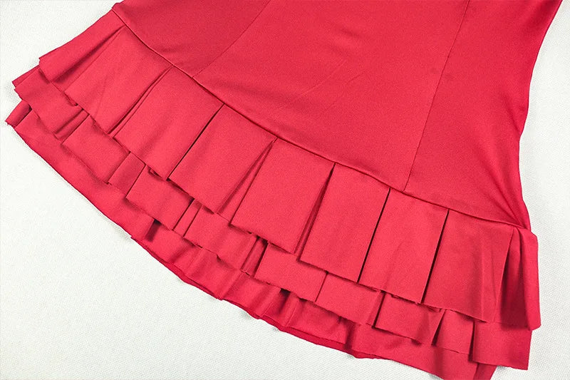 Joskaa Elegant Red Mini Tiered Dress Women Hipster Sexy Halter Backless Skinny Vestidos 2025 Summer Clubwear Vacation Beachwear