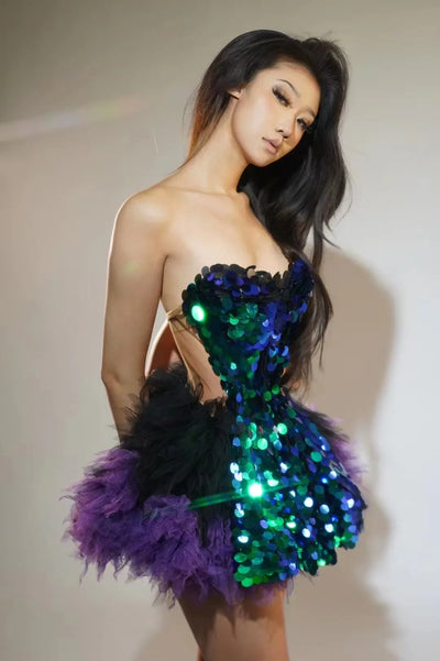 Schwerindustrie Diamant Hautpflege KleidEvent Party Performance Nachtclub BühneD] Sänger Model GOGO sexyPerformance Kleid