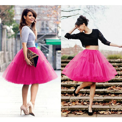 Multi-layer Tulle Tutu Skirts Fuchsia 6 Layers Fluffy Petticoat Underskirt Princess Ball Gown Women Halloween Party Skirt