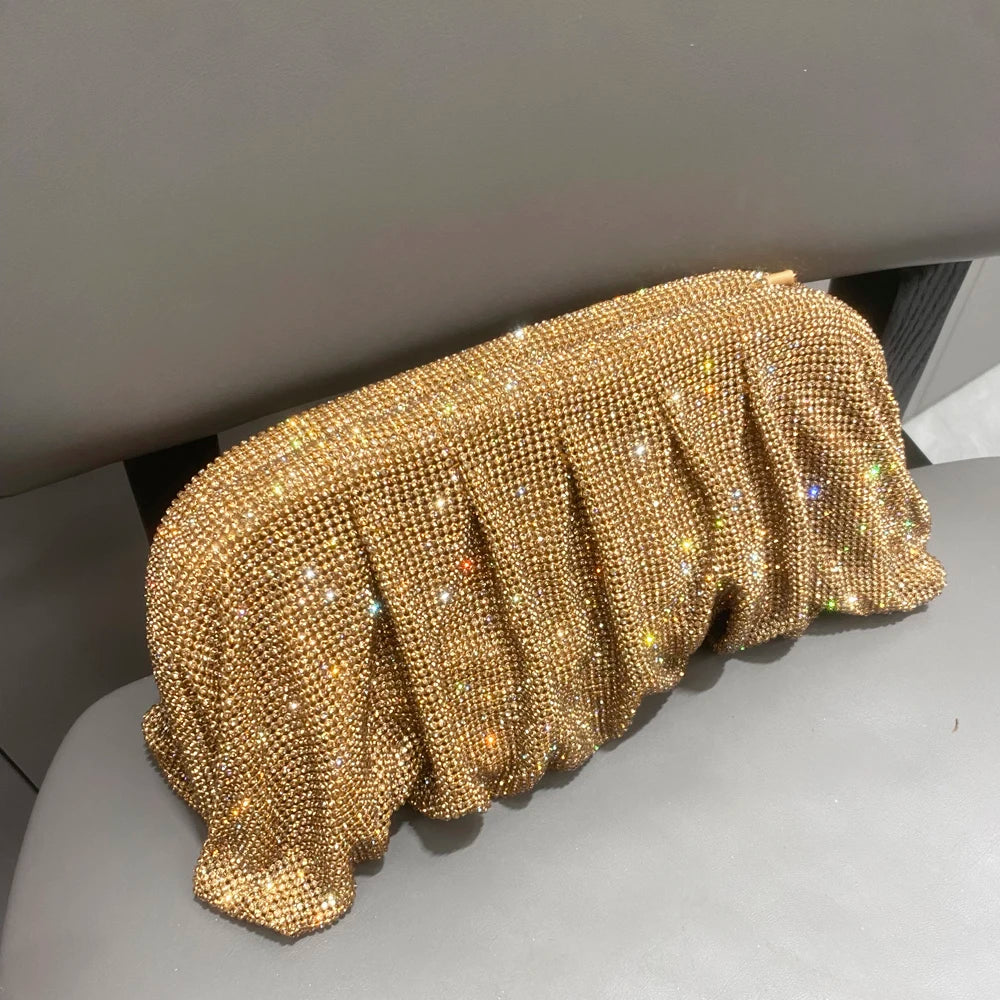 Shiny Rhinestones Handmade Evening Clutch Bags New Folds Purses and Handbags Luxury Designer Wedding Party High Quality