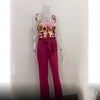 Women Fashion Print Halter V-Neck Short Tank Suit Tops Long Pants Matching Set Summer Casual Female Slim Pants Two Piece Sets