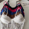 V-Neck Sexy Lace Corset Top Slim Fit Push Up Hollow Suspender Vest Adjustable Straps Off Shoulder Breathable Mesh Vest Travel