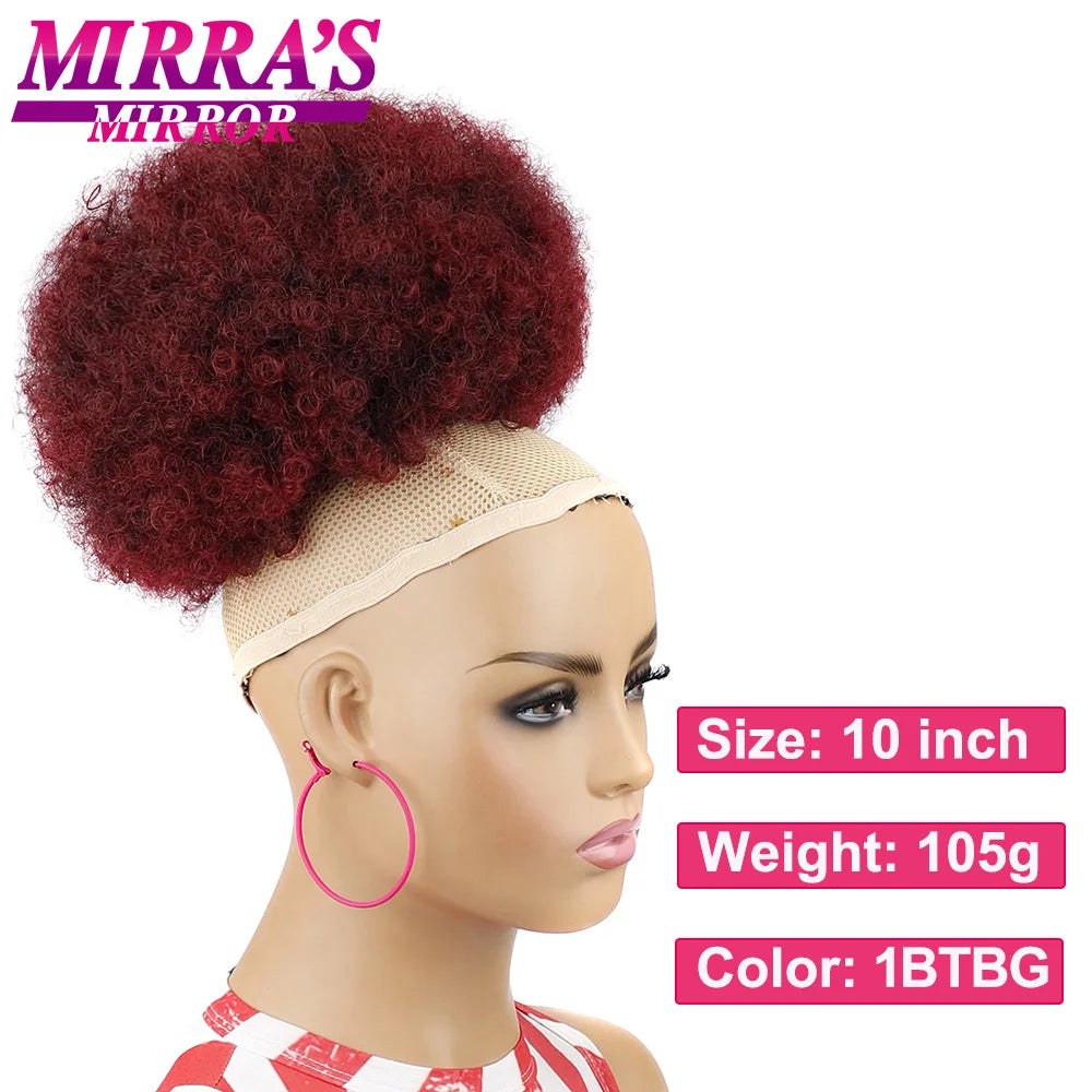 Synthetic Afro Puff Drawstring Ponytail Hair Bun 10 Inch Short Afro Kinkys Curly Afro Bun Extension Hairpieces Large Size