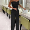 Damen Sexy Jumpsuit Brustwickel Frühling Sommer Mode Weiblich Elegant Weiß Empire Lässig Gerade Lange Jumpsuits