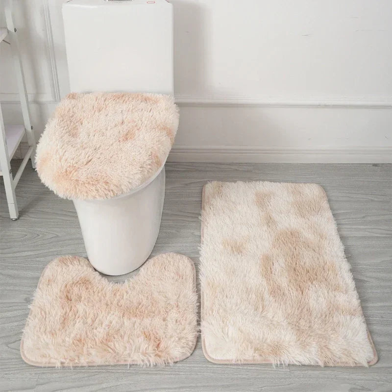 3er-Set einfarbige Heimteppiche Toilettendeckelbezug Teppich-Set rutschfeste Fußmatte für Badezimmerboden Badteppich Fußmatte