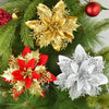 3/10Stück 14cm Weihnachtsblumen Glitzer Rot Gold Blütenkopf Weihnachtsbaumschmuck Neujahrsdekorationen für Zuhause Navidad Noel Geschenke