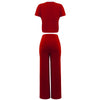 Elegant Women's Casual Short Sleeve T-shirt Sports Suit Summer Fashion Solid V Neck Short Top & Straight Pants Two Piece Sets