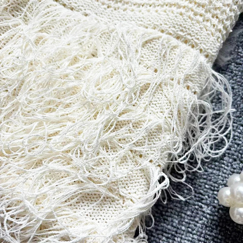 Fashion Tassel Knitted Short Sundress Women Sleeveless Stand Neck Elastic Bodycon Dress Beach Streetwear Bodycon Mini Dress