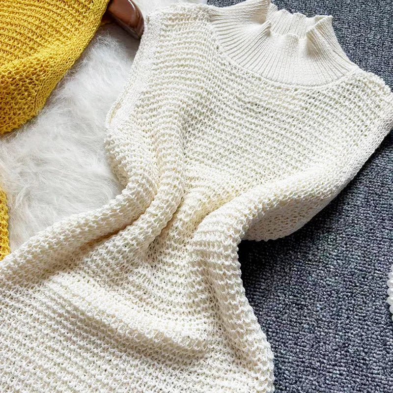 Fashion Tassel Knitted Short Sundress Women Sleeveless Stand Neck Elastic Bodycon Dress Beach Streetwear Bodycon Mini Dress