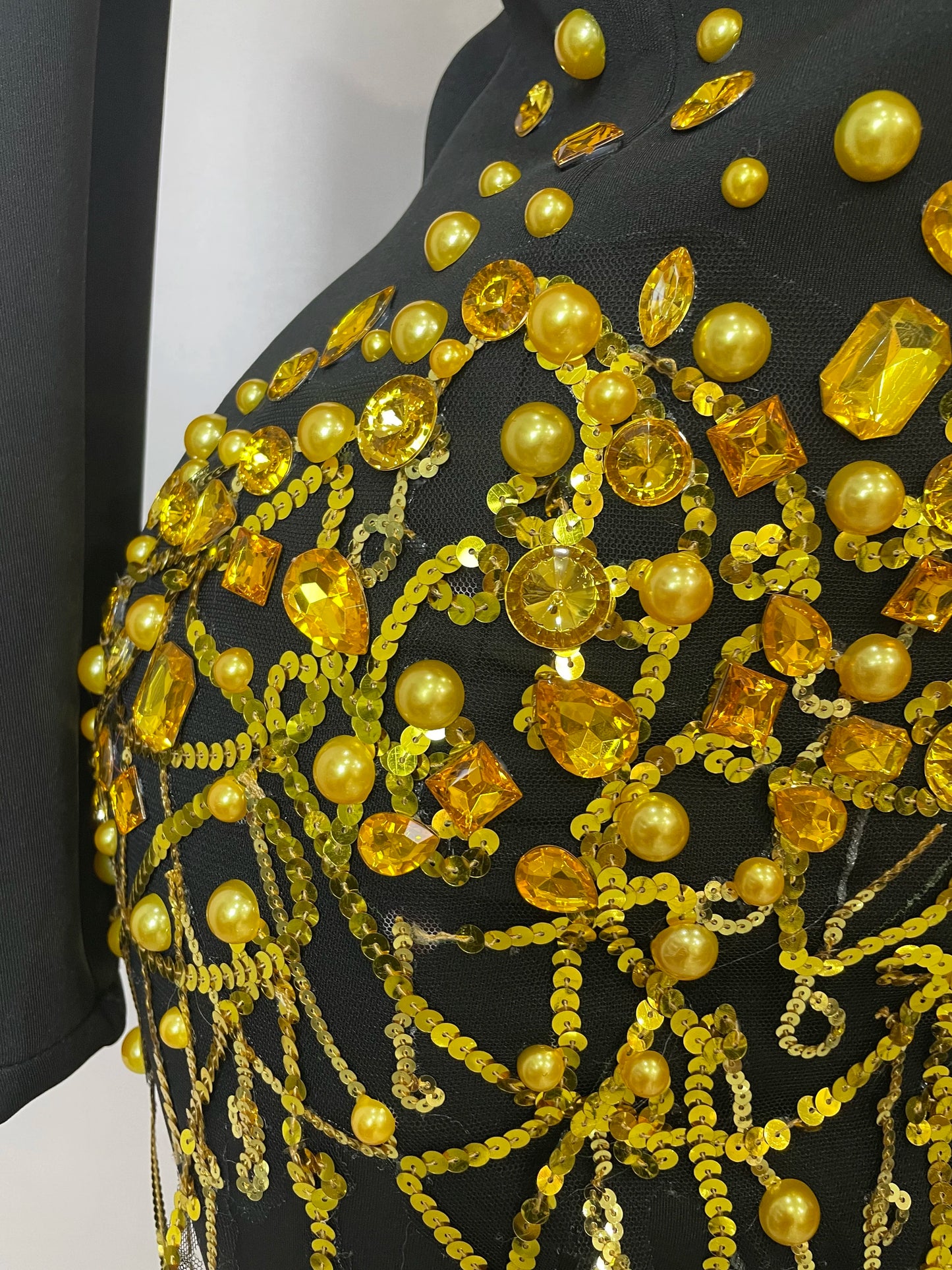 Glitzernde Kristallketten Perlen Langarm Minikleid 2025 Damen Geburtstag Abendparty Nachtclub Outfit Sängerin Hochzeitskostüm