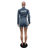 FAGADOER Fashion Denim Embroidery Shorts Two Piece Sets Women Zipper Long Sleeve Coat And Shorts Outfits Female Cowboy 2pcs Suit