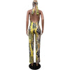 HLJ Sexy Leopard Print Bodycon Jumpsuits Women Thin Strap Sleeveless V Neck Wide Leg Pants Playsuit Female Overall With Scarf