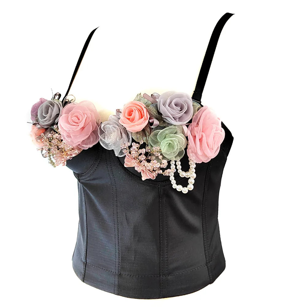 SXTHAENOO Damen Sexy Fashion Crop Top Diamant Blume Trägerloses Bustier Top BH Nachtclub Party Tank Top Weiblich Ropa De Mujer