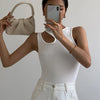 Casual white cut t shirt women round neck sleeveless korean slim t shirts women clothing 2023 summer fashion