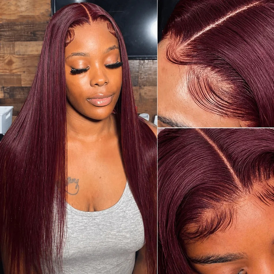 Dark Burgundy Straight Wigs 13X4 HD Lace Front Human Hair Wigs 99J Color Straight Brazilian Hair Wig Glueless Wig Pre Glueless