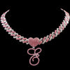 Hip Hop Bling Pink Crystal Cursive Initial Letter Cuban Necklace for Women Iced Out Paved Cuban Chain Necklace Choker Jewelry