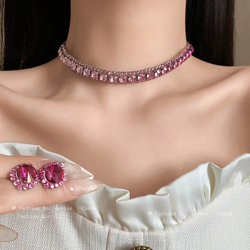 Square Crystal Choker Necklace Luxury Style Temperament Collarbone Chain Neck Chain Exquisite Collar Decoration