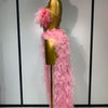 Women Sexy Strapless Ruffles two Pieces Set Bodycon Long Dress High Split Fashion Nightclub Party Birthday  Singer Stage Outfit