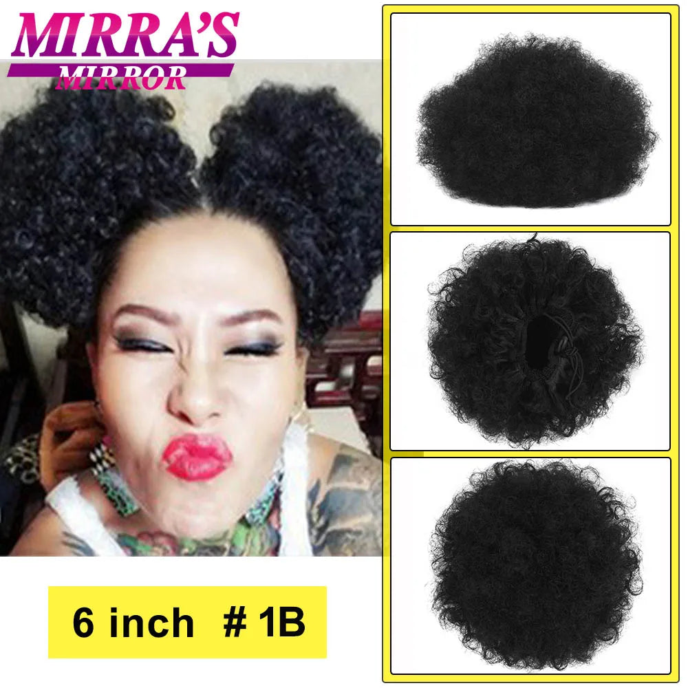 Synthetic Afro Puff Drawstring Ponytail Hair Bun 10 Inch Short Afro Kinkys Curly Afro Bun Extension Hairpieces Large Size