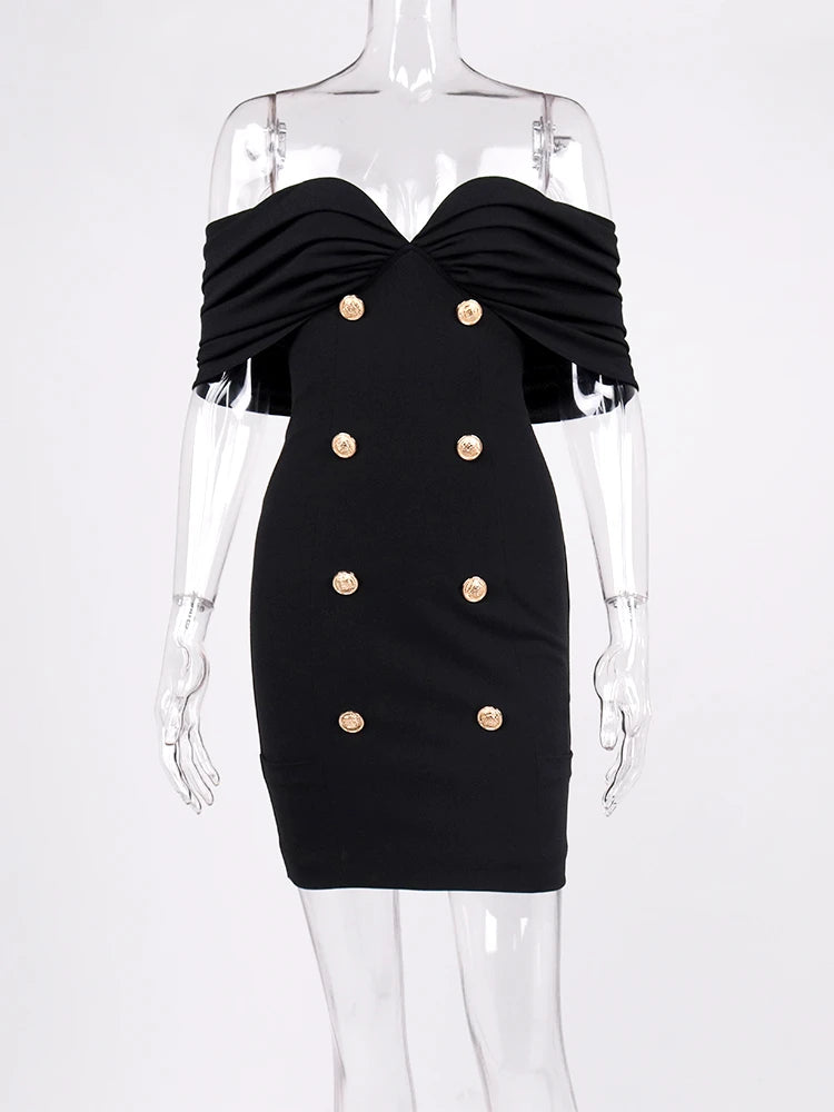 NewAsia Off-Shoulder Blazer-Kleid Zweireihig Rutschfest Rückenfrei Gerafft Tief Ausgeschnitten Reißverschluss Bodycon Robe Elegante Clubkleider