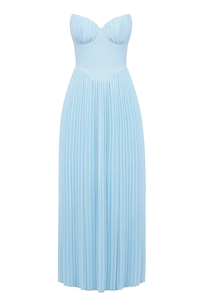 Mozision schulterfreies, rückenfreies, plissiertes Maxikleid für Damen, modisch, trägerlos, ärmellos, hohe Taille, eng anliegend, sexy, langes Kleid