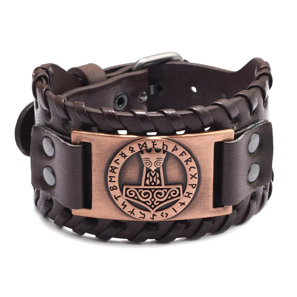 New Retro Wide Leather Pirate Compass Bracelet Men's Bracelet Celtic Viking Jewelry Compass Bracelet Accessories Party Gifts